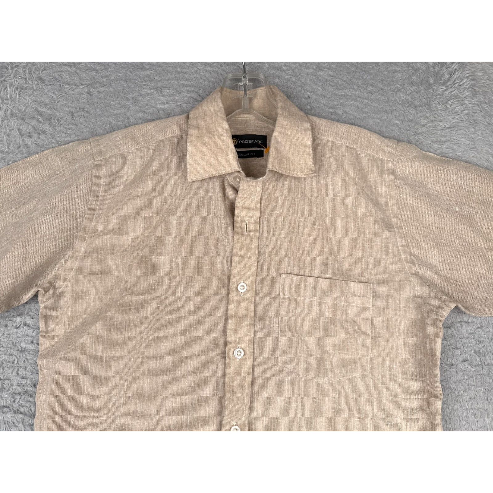 Vintage Pro Static Shirt Men XS Beige Button-Up Linen Hawaiian Short Sleeve 14.5 Aloha Beach Vacation Resort Geometric 90s Theme Mens Size US XS / EU 42 / 0 - 4 Thumbnail