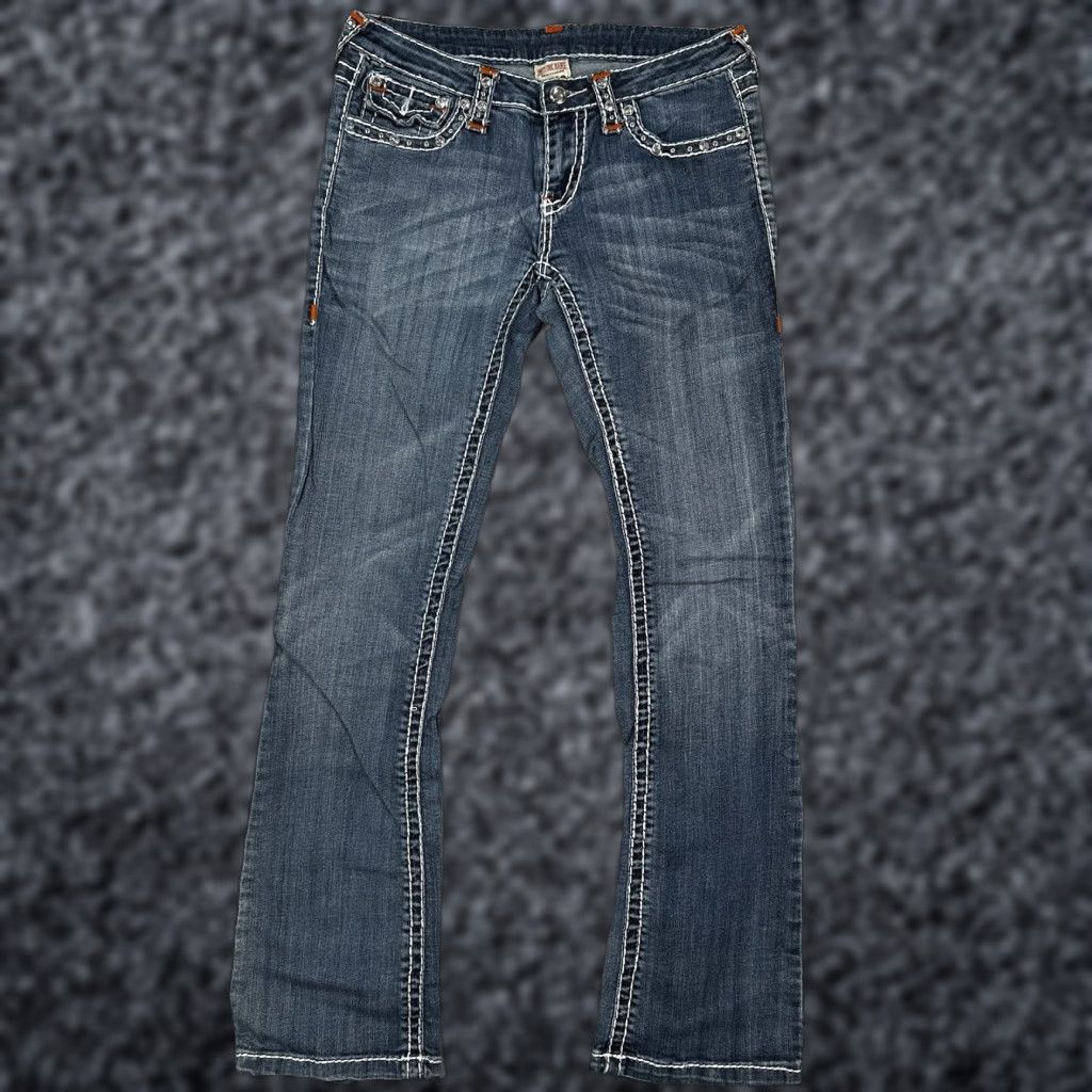 Vintage Miss Chic Jeans Womens 5 Blue Bootcut Denim Pants Distressed Crystal Studded Rhinestone Pockets Y2K Size 27" / US 4 / IT 40 - 1 Thumbnail