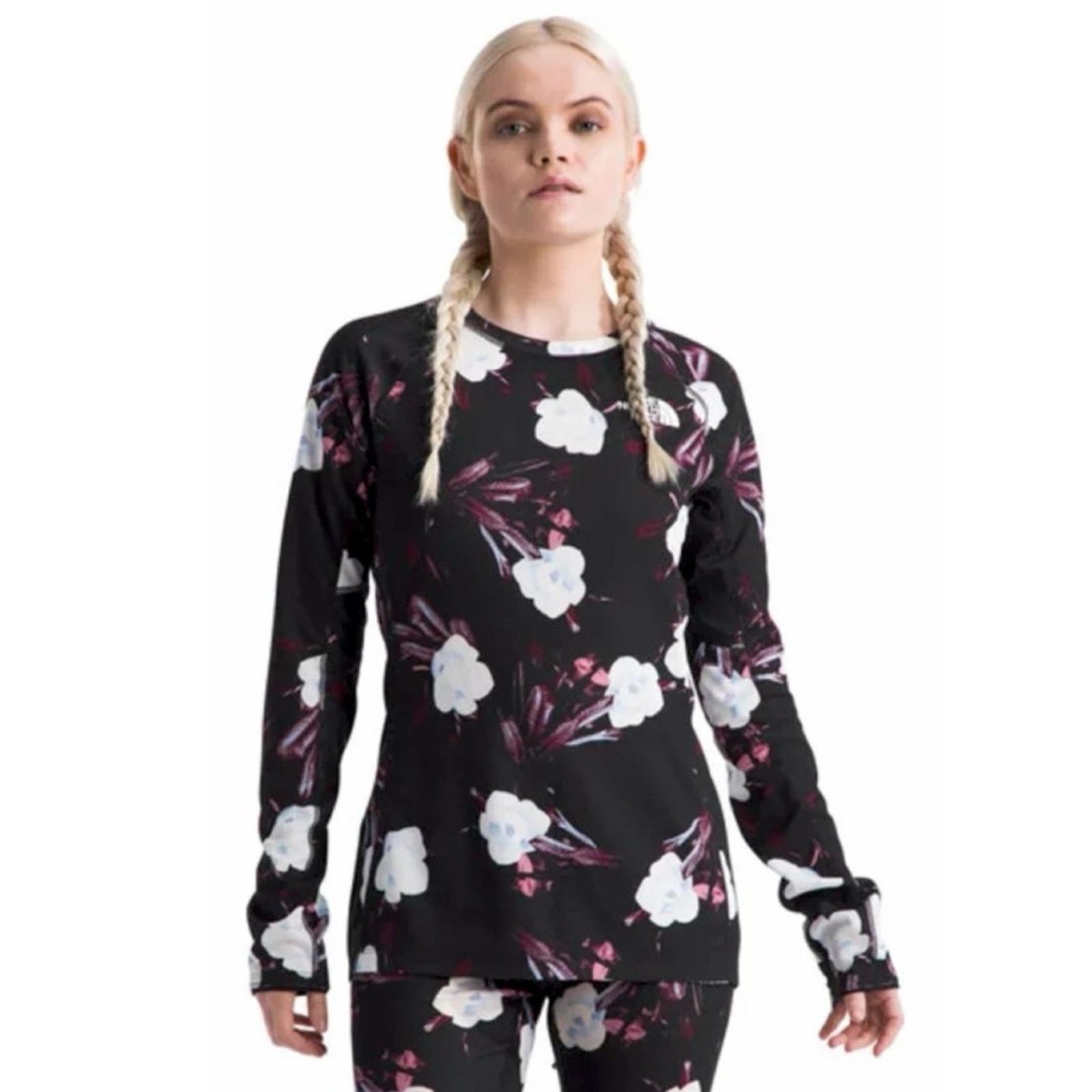 NORTHFACE • Black Winter Flower FD Pro 160 Crew Athletic Top