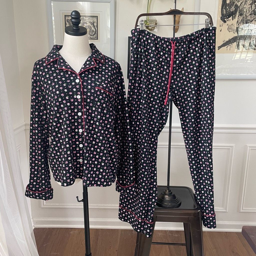 Lucky Brand Lucky Brand Women’s 2pc Long Pajama Set Black Pink L Size ONE SIZE - 1 Thumbnail