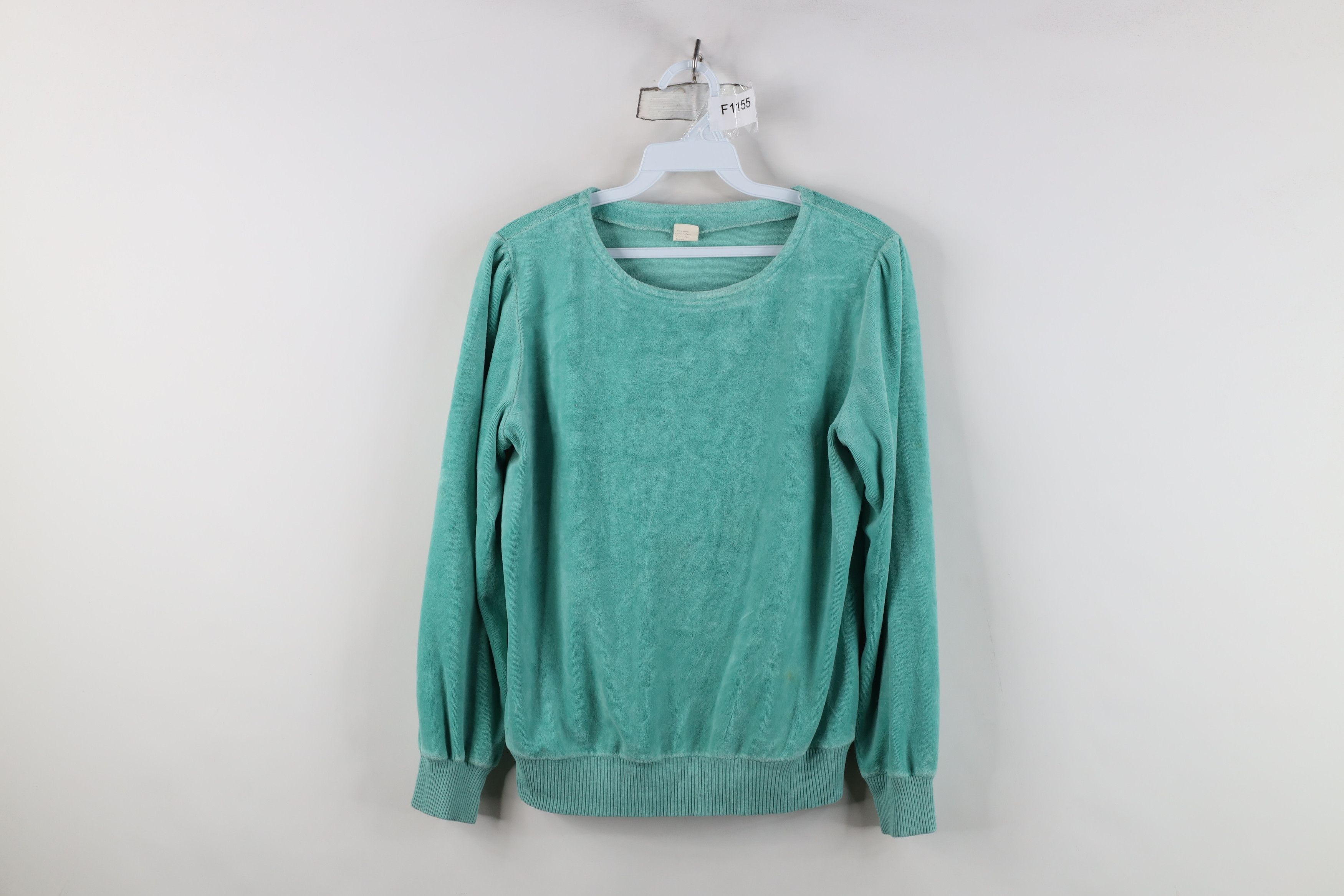 Vintage Vintage 70s Streetwear Blank Velour Sweater Teal USA Size L / US 10 / IT 46 - 1 Thumbnail