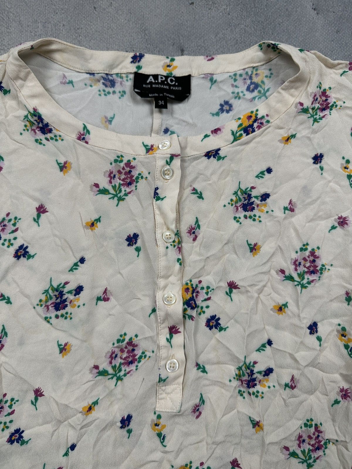A.P.C. A.P.C. Paris Vintage Floral Viscos Blouse Ivory Short Sleeve Size XS / US 0-2 / IT 36-38 - 5 Thumbnail