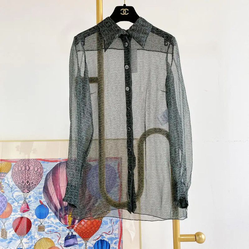Chanel Chanel Sheer Long Sleeve Silk Shirt in Multicolor 0089 Size XS / US 0-2 / IT 36-38 - 1 Thumbnail