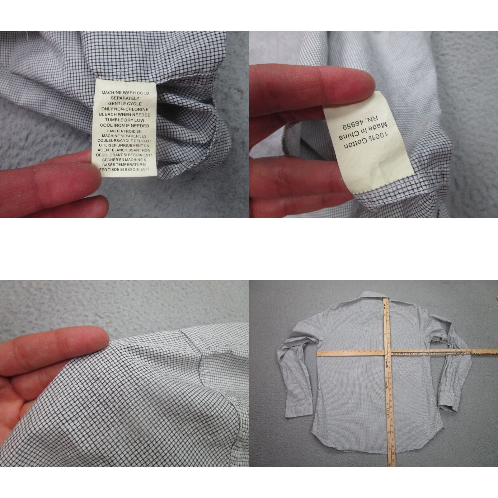 CO Barneys New York Mens Gray Checkered Button Up Shirt Large Long Sleeve Cotton Size US L / EU 52-54 / 3 - 8 Thumbnail