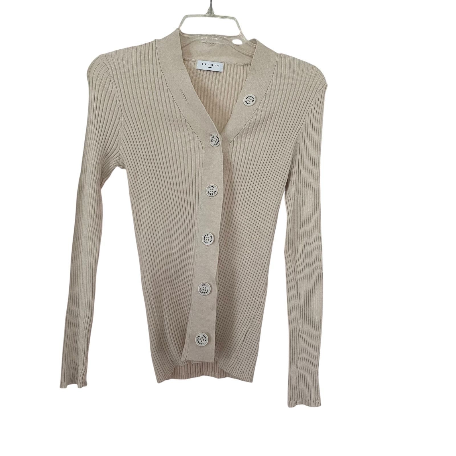 Sandro Sandro Cream Wool Blend Ribbed Knit Cardigan Sweater Size XS / US 0-2 / IT 36-38 - 1 Thumbnail