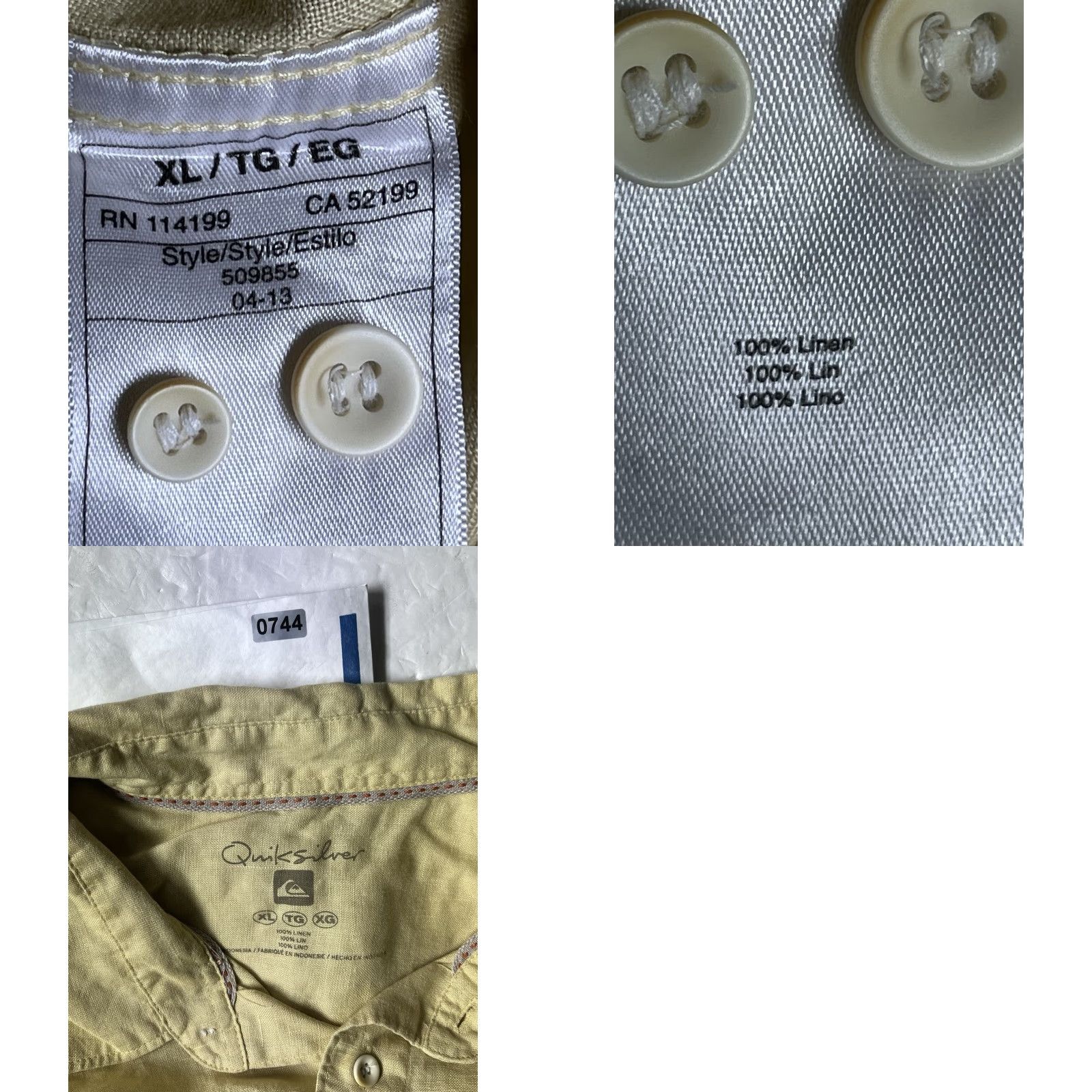 Quiksilver Quicksilver Shirt Button-Up Long Sleeve Linen Yellow Men's Large Casual Beach Size US L / EU 52-54 / 3 - 8 Thumbnail