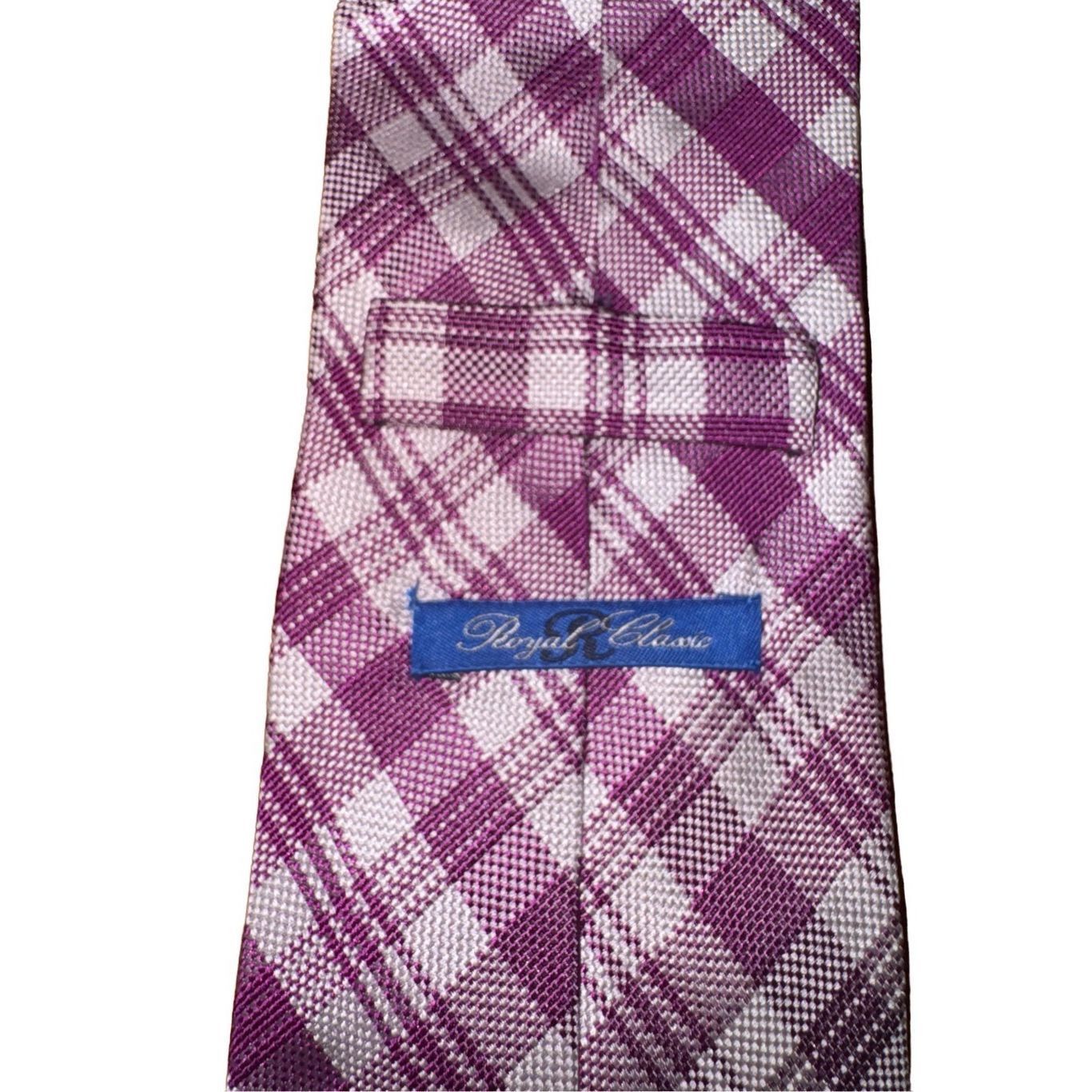 Tom James Tom James Royal Classic Purple & White Check 100% Silk Tie Size ONE SIZE - 2 Thumbnail