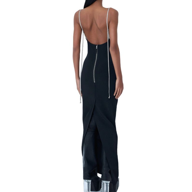 RICK OWENS Black Spaghetti Strap Column Dress New & Authenti