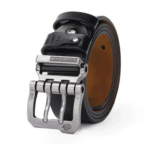 Teefury 120cm Length Bison Black Leather Belt Size ONE SIZE - 1 Thumbnail