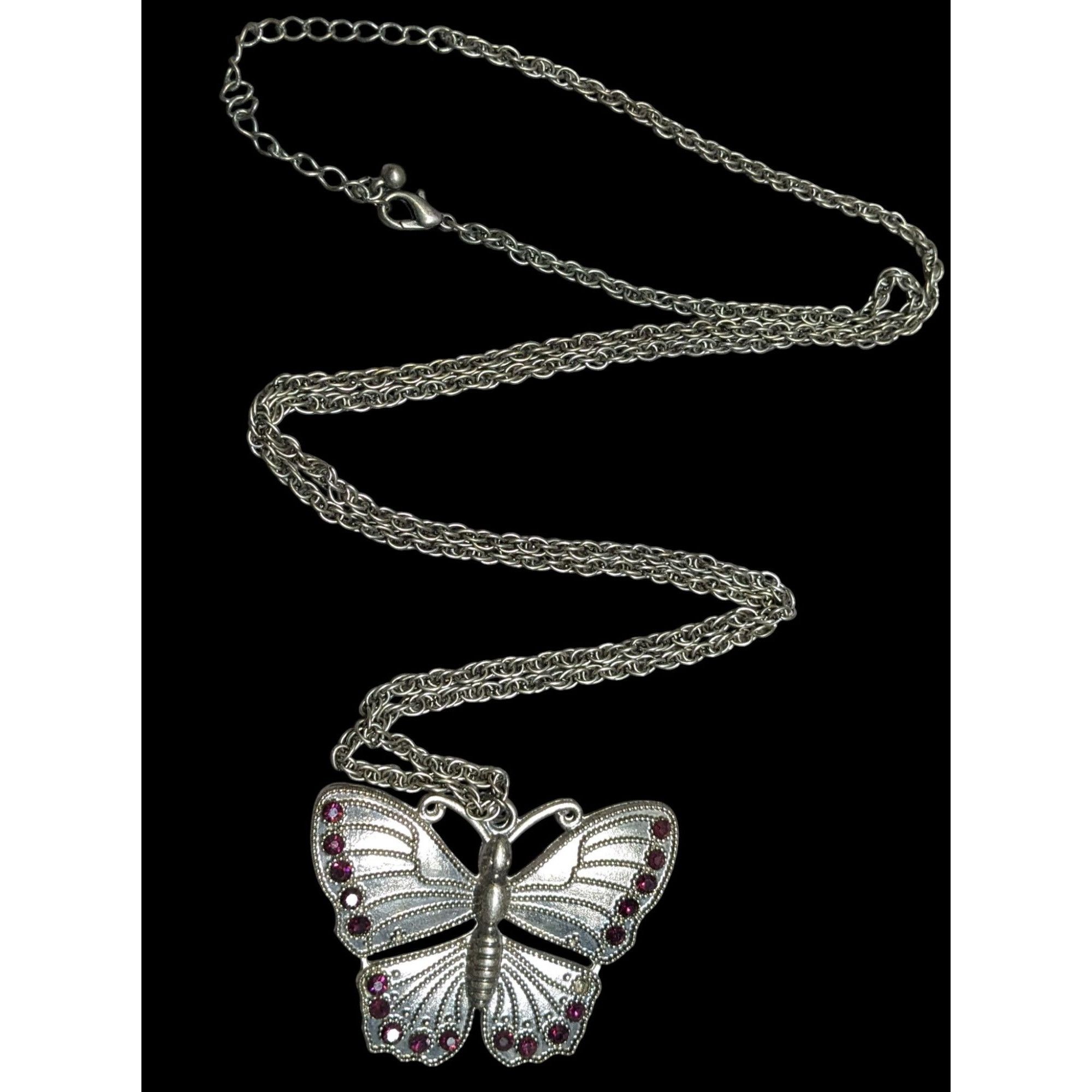 Other Fairycore Silver-Tone Butterfly Pendant Necklace With Purple Size ONE SIZE - 1 Thumbnail