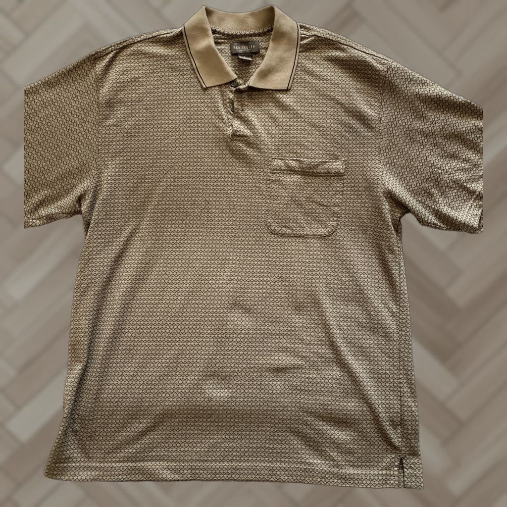 Van Heusen Van Heusen Men's Polo Shirt L Golf Pocket Casual Business / 16-11 Plaid Brown Beige Cotton/Poly Knit Shirt Men Regular Size US L / EU 52-54 / 3 - 1 Thumbnail