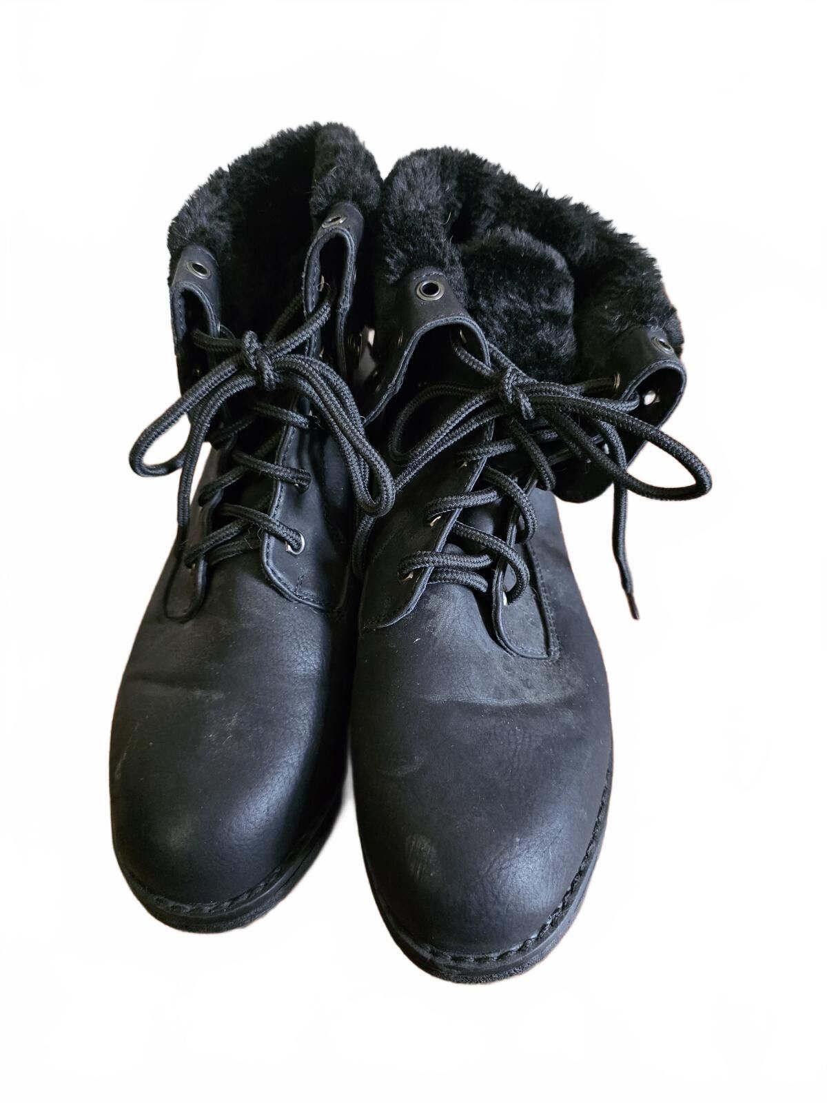 Unknown London Black Faux Fur Lace-Up Ankle Boots Womens Size 7 90s Grunge Size US 7 / IT 37 - 9 Thumbnail