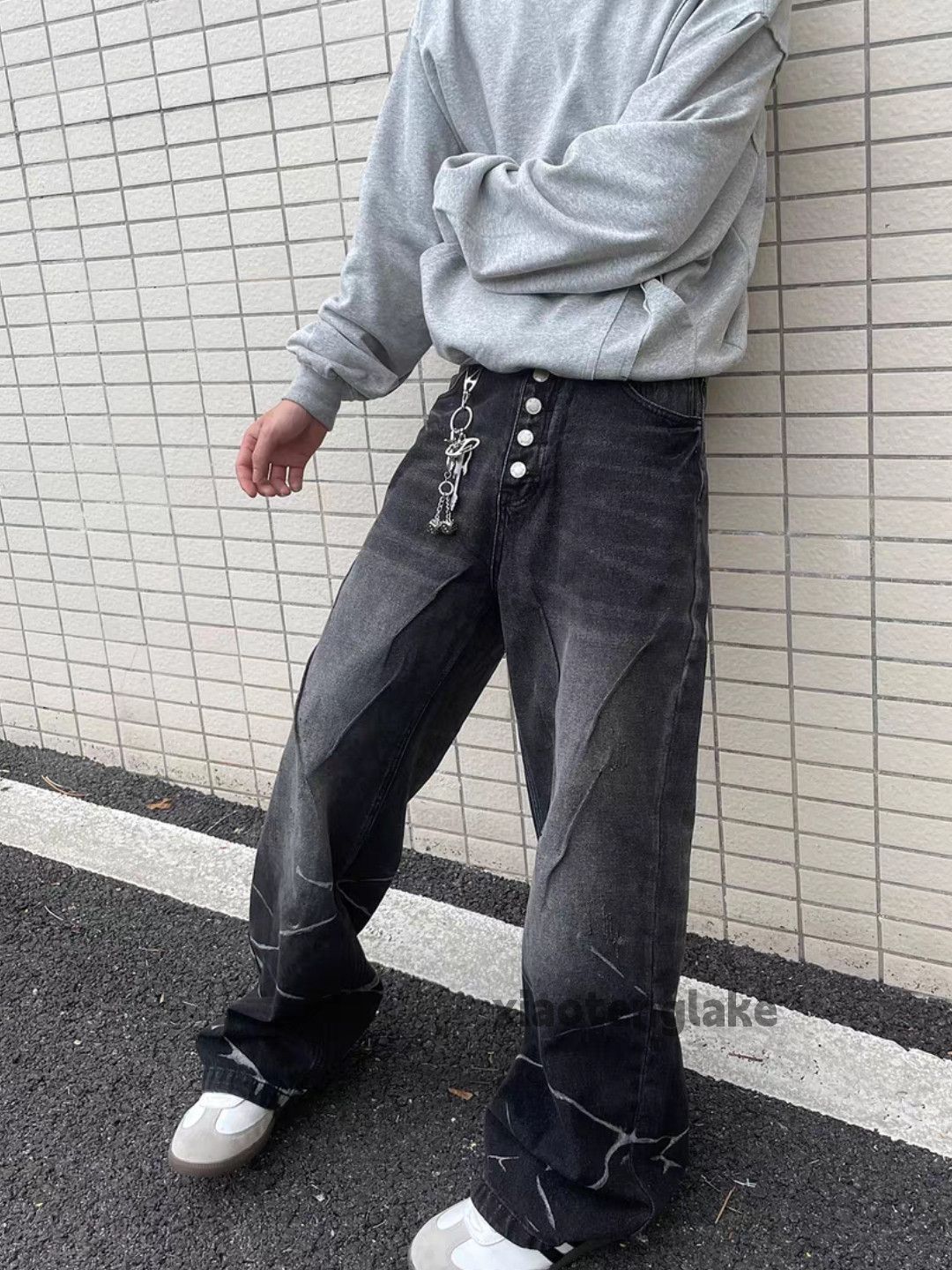 Designer Unisex washed faded cleanfit loose baggy hiphop pants Size US 28 / EU 44 - 2 Thumbnail