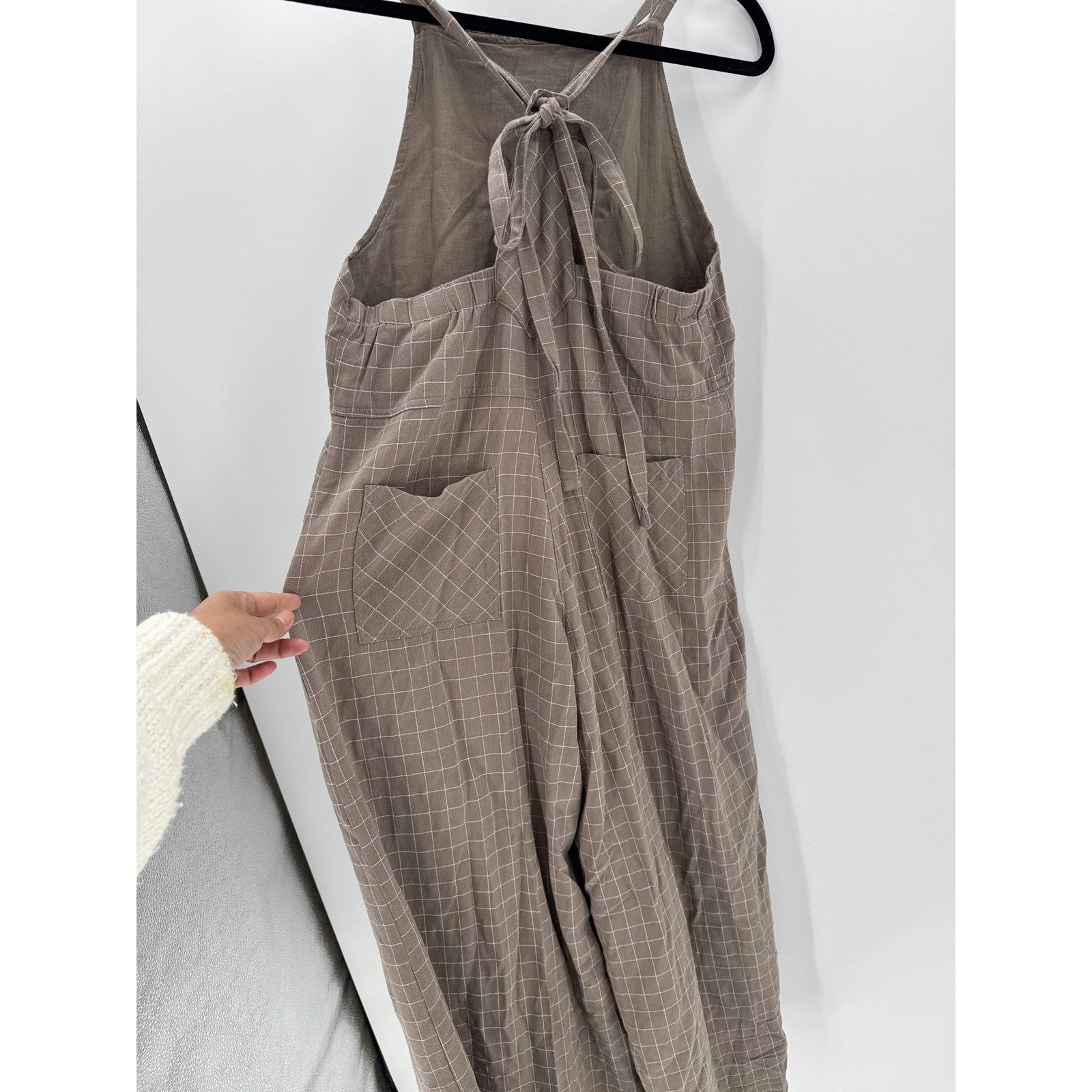 Other Easel brown windowpane adjustable wide leg jumpsuit size S Size 27" / US 4 / IT 40 - 4 Thumbnail