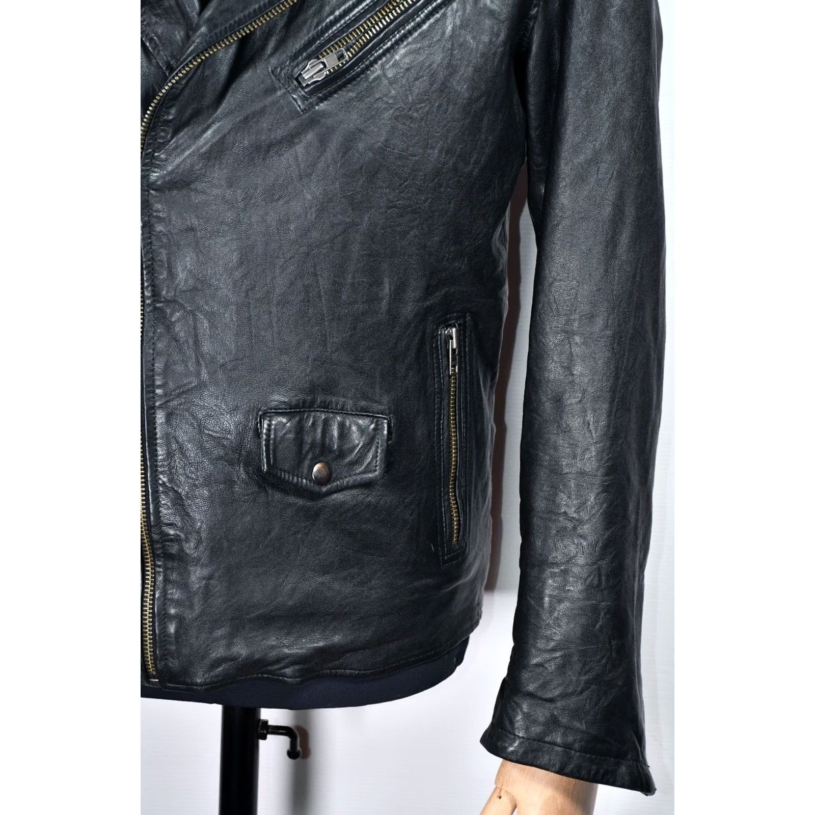 Jack & Jones JACK & JONES JJORLEATHER 4 LEATHER JACKET M BLACK - Mens, Jacket, Leather, Biker, 100% Lamb Leather, Chest 54 cm, Length 63 cm Size US M / EU 48-50 / 2 - 5 Thumbnail