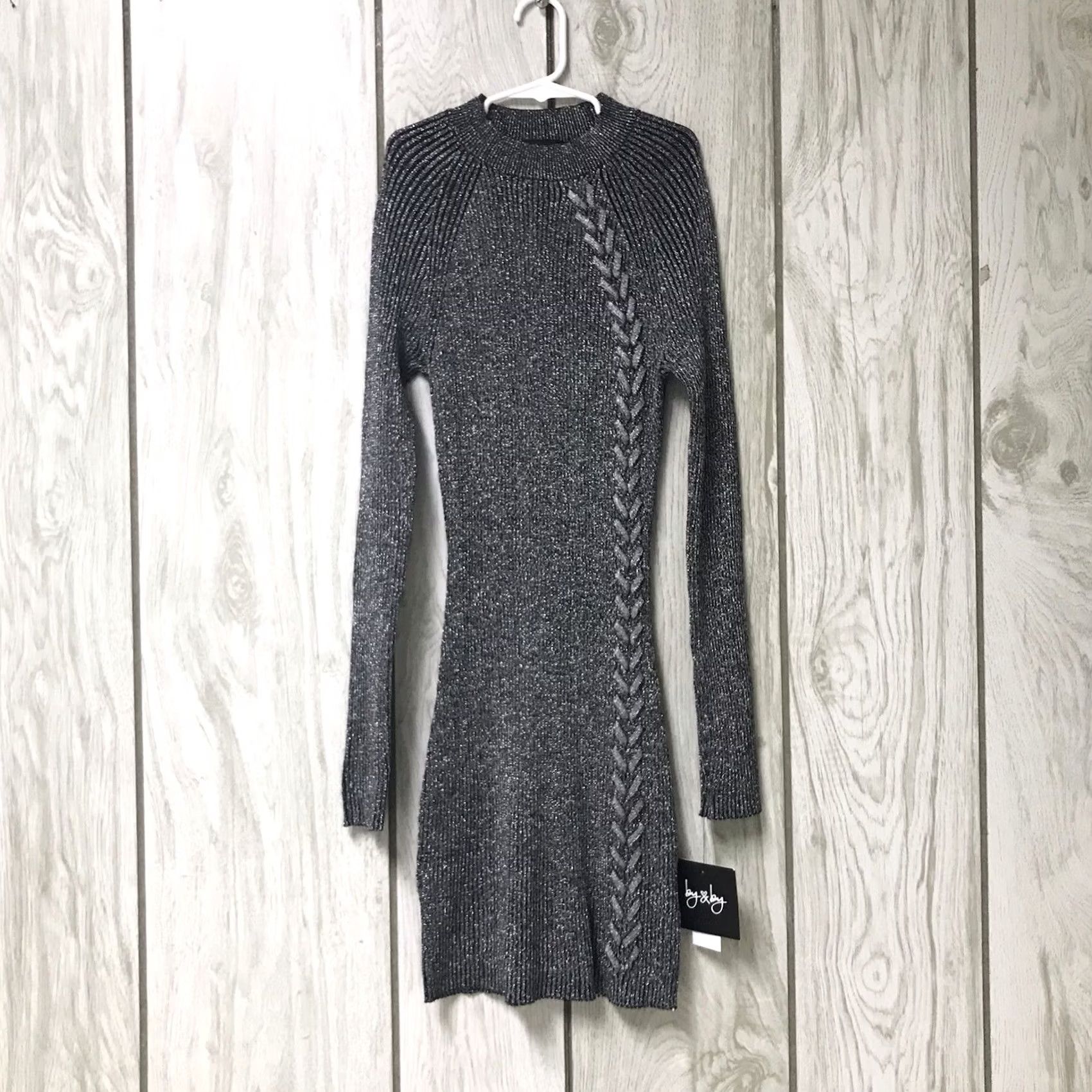 Vintage Byer California By&By Juniors Gunmetal Gray Ribbed Long Sleeve Mini Sweater Dress S Size S / US 4 / IT 40 - 2 Thumbnail