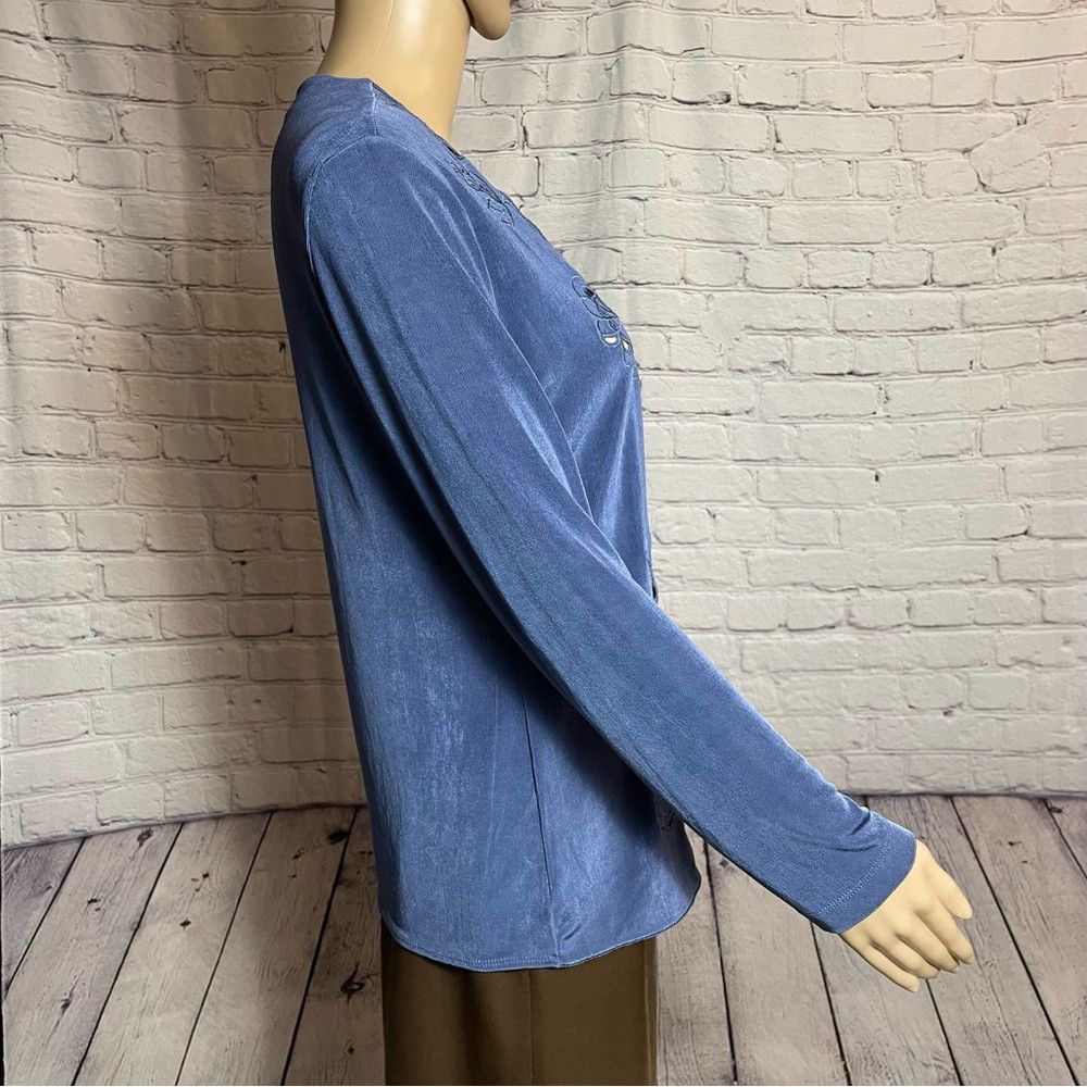 Chicos Chico's Travelers Blue Liquid Knit Embroidered Open Front C Size S / US 4 / IT 40 - 4 Thumbnail