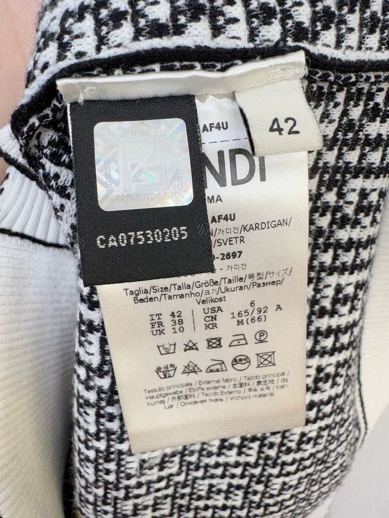 Fendi Gray Checkered Fendi Cardigan Sweater Size L / US 10 / IT 46 - 3 Thumbnail