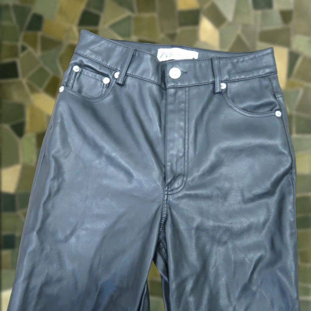 Zara Zara Black Faux Leather High Rise Straight Wide Leg Pants Size 2 Women Size 26" / US 2 / IT 38 - 1 Thumbnail