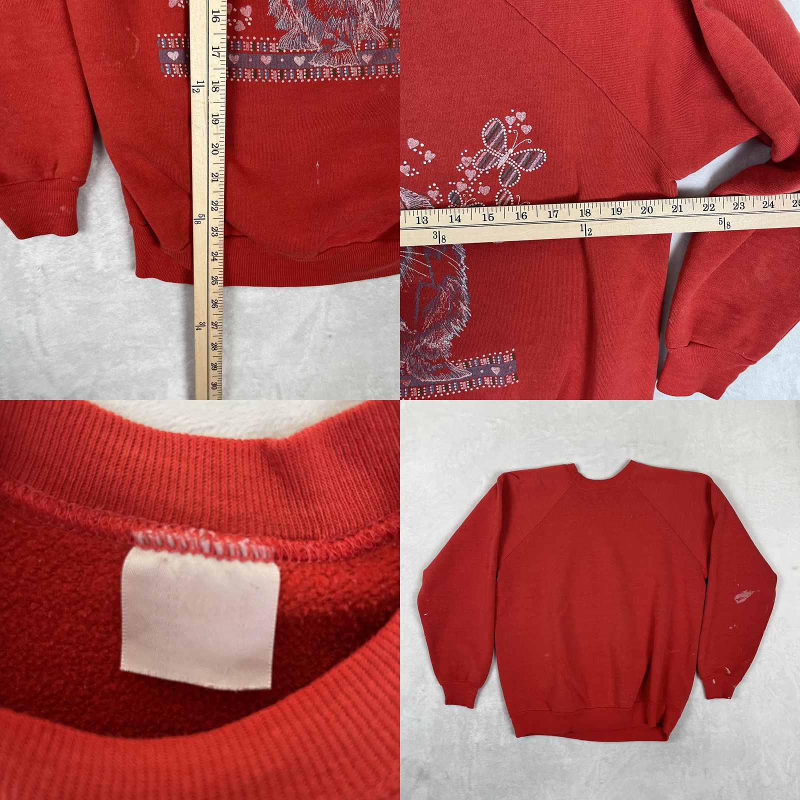 Vintage VINTAGE Cat Raglan Sweatshirt Womens Large Red Raglan Fleece Crewneck 80s Size L / US 10 / IT 46 - 8 Thumbnail