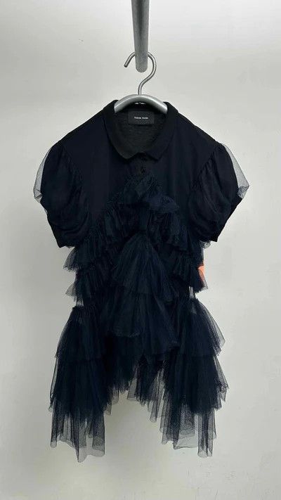 Simone Rocha o1tko10526 Puff-sleeve Tulle Frill Polo Shirt in Navy Size L / US 10 / IT 46 - 1 Thumbnail