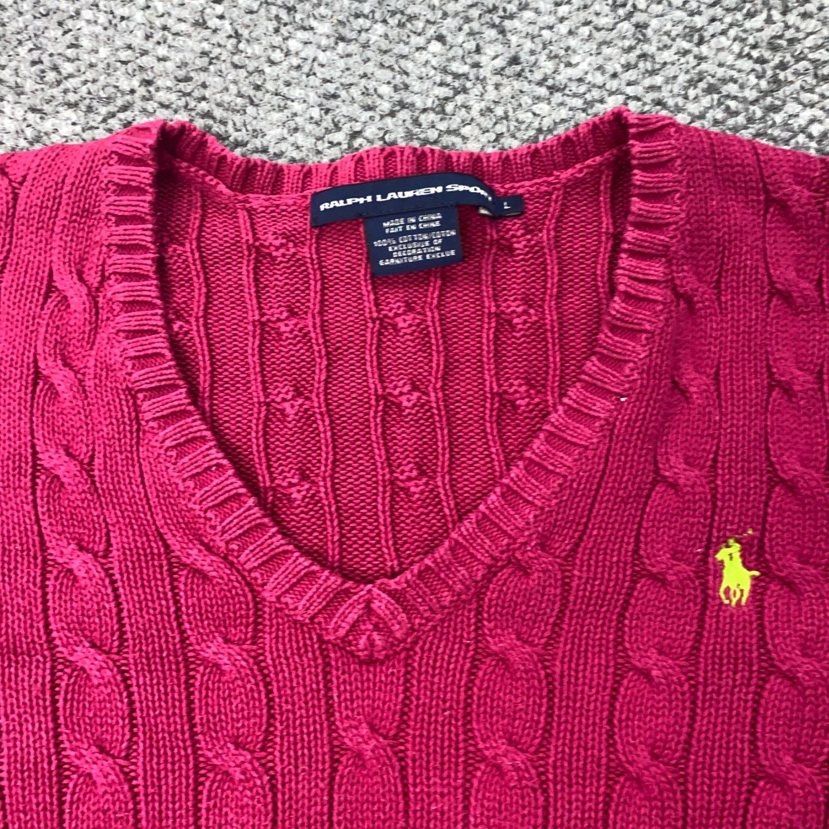 Ralph Lauren Ralph Lauren Sport Sweater Shirt Womens Large Pink Cable Knit V-Neck Pony - Adult, Regular Fit, 3-4 Seasons, Womens Size L / US 10 / IT 46 - 3 Thumbnail