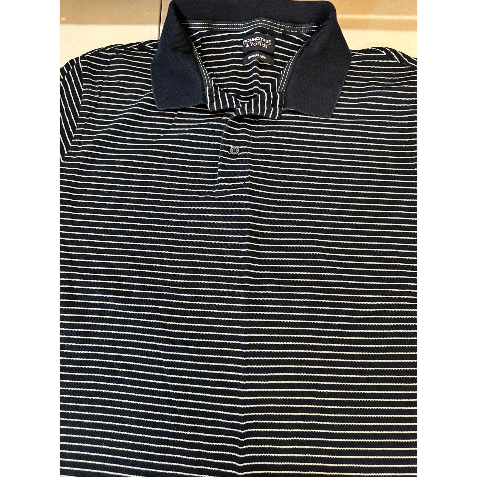 Roundtree & Yorke Roundtree & Yorke Mens Polo Shirt M Navy Blue White Striped Size US XL / EU 56 / 4 - 3 Thumbnail