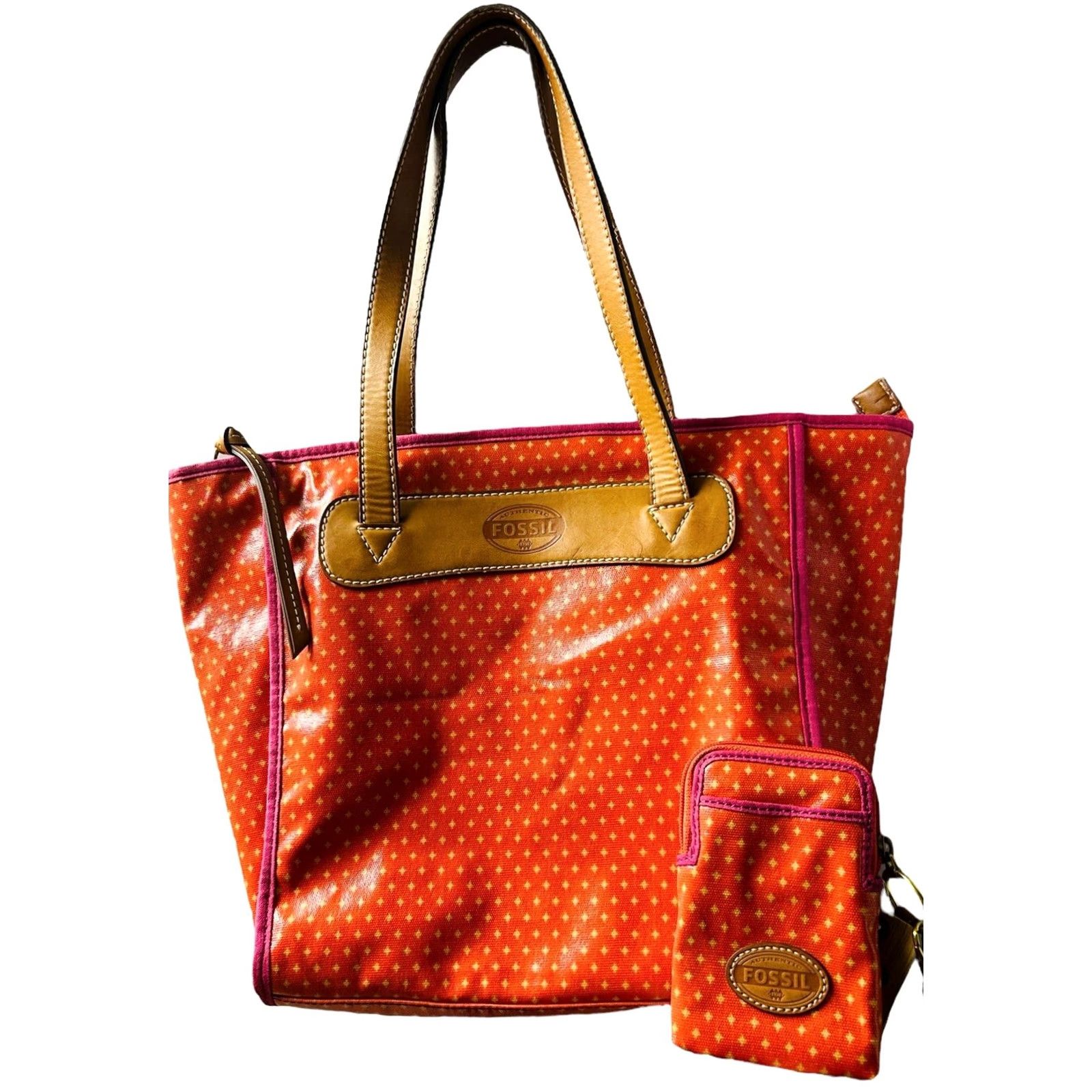 Fossil Fossil Key-Per Shopper Tote Bag Purse Coral Diamond Coated Canvas W/Wallet New Women Large Leather Handles Summer Couture 100% Nylon? Size L / US 10 / IT 46 - 2 Thumbnail