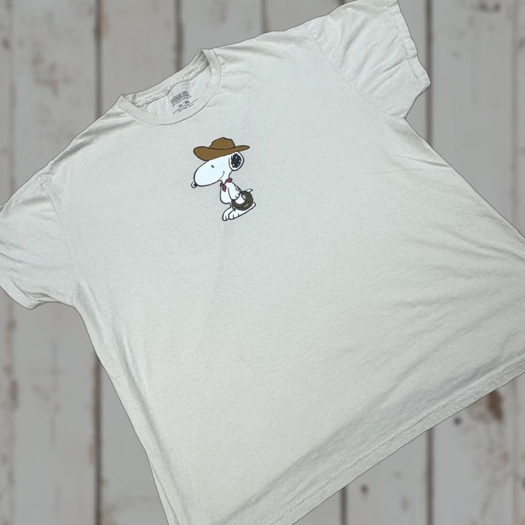 Peanuts Peanuts Snoopy Cowboy Shirt Mens XL White Western Cactus Double Sided Graphic T-Shirt Crew Neck Short Sleeve Graphic Print Cartoon Size US XL / EU 56 / 4 - 1 Thumbnail