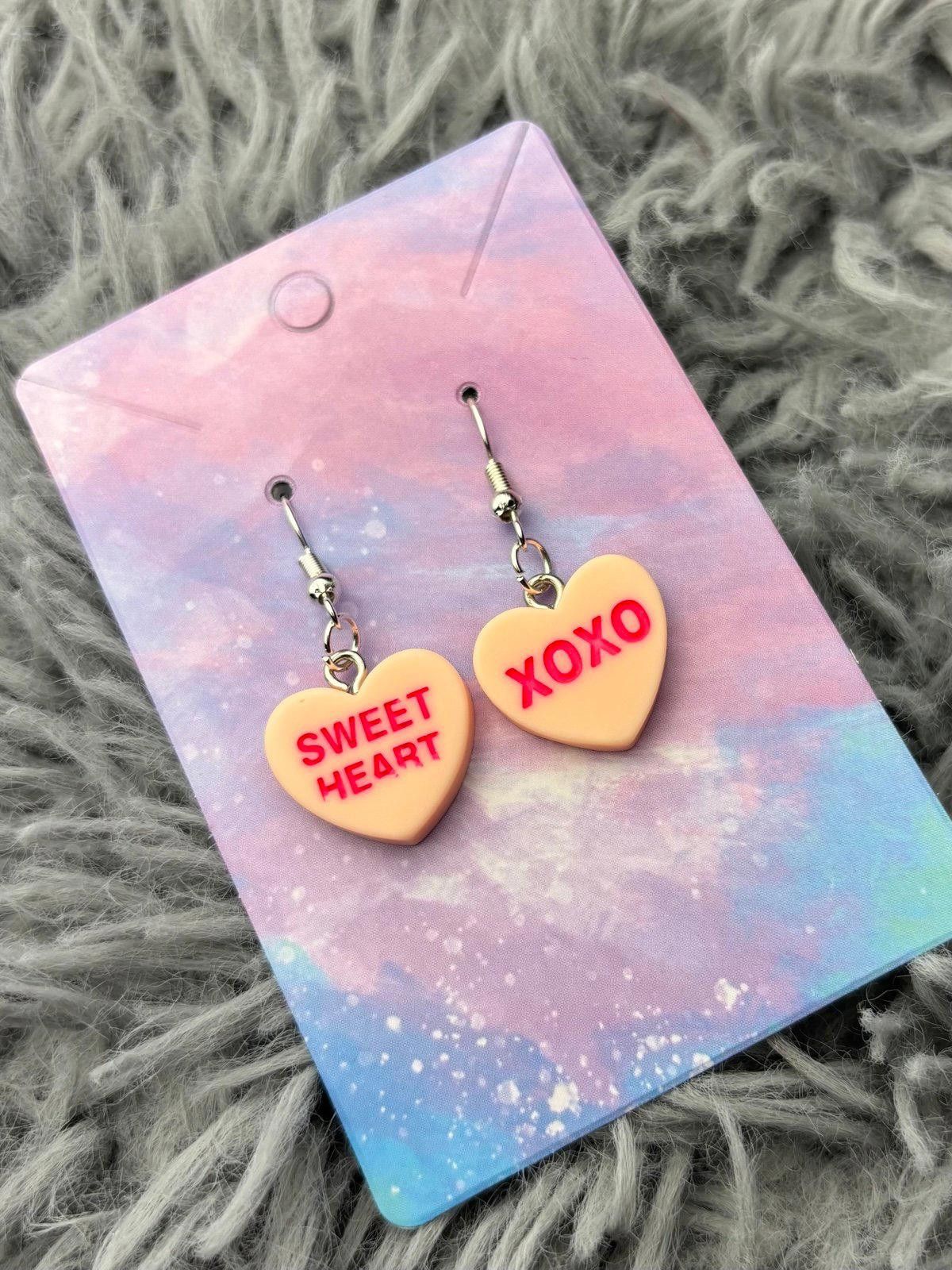 Handmade Orange Heart valentines sweethearts earrings Size ONE SIZE - 1 Preview