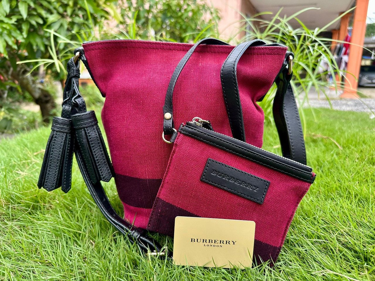 Burberry Authentic Burberry Mega Check Ashby Tassel Mini Bucket Bag Size ONE SIZE - 1 Thumbnail