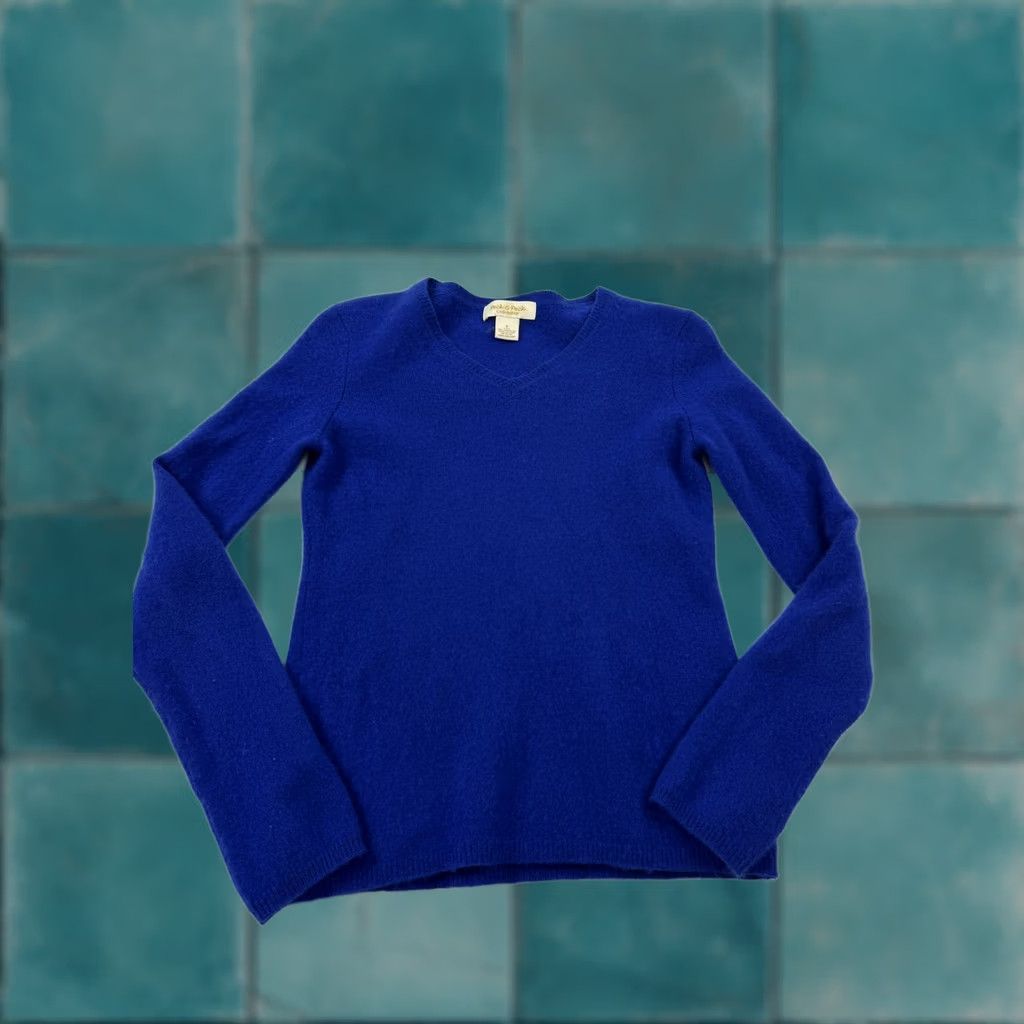 Vintage Peck & Peck Sweater Womens Small Blue 100% Cashmere V Neck Knit Pullover Size S / US 4 / IT 40 - 1 Thumbnail
