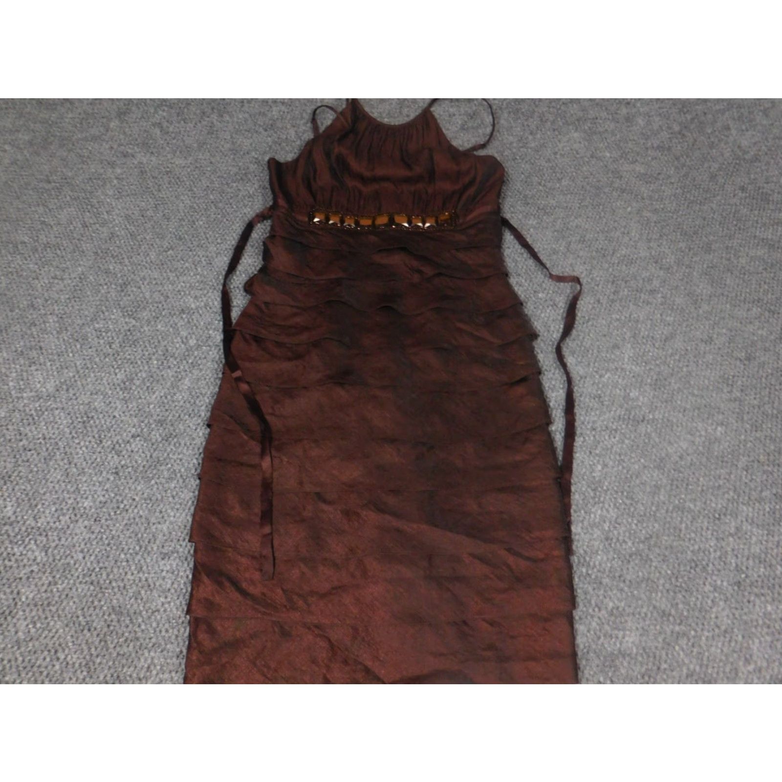 Adrianna Papell Adrianna Papell Womens Dress 8 Brown Pencil Dress Sleeveless Mock Neck Beaded Embellishments Midi Lined - Summer - Regular Women Size M / US 6-8 / IT 42-44 - 2 Thumbnail