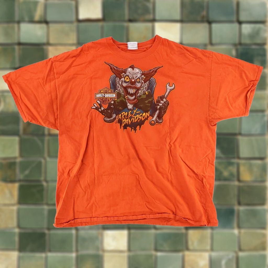 Harley Davidson Harley-Davidson T-Shirt Orange Scary Clown Wichita Kansas Mens 3XL Size US XXL / EU 58 / 5 - 1 Thumbnail