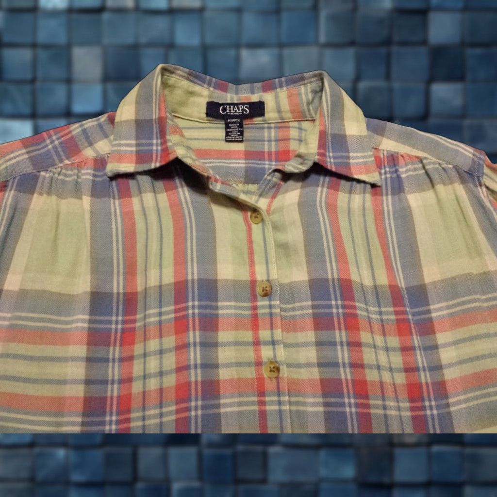 Chaps Chaps Shirt Multicolor Plaid Long Sleeve Button-Front Petite Small Pullover Blouse Women's PS Size S / US 4 / IT 40 - 1 Thumbnail