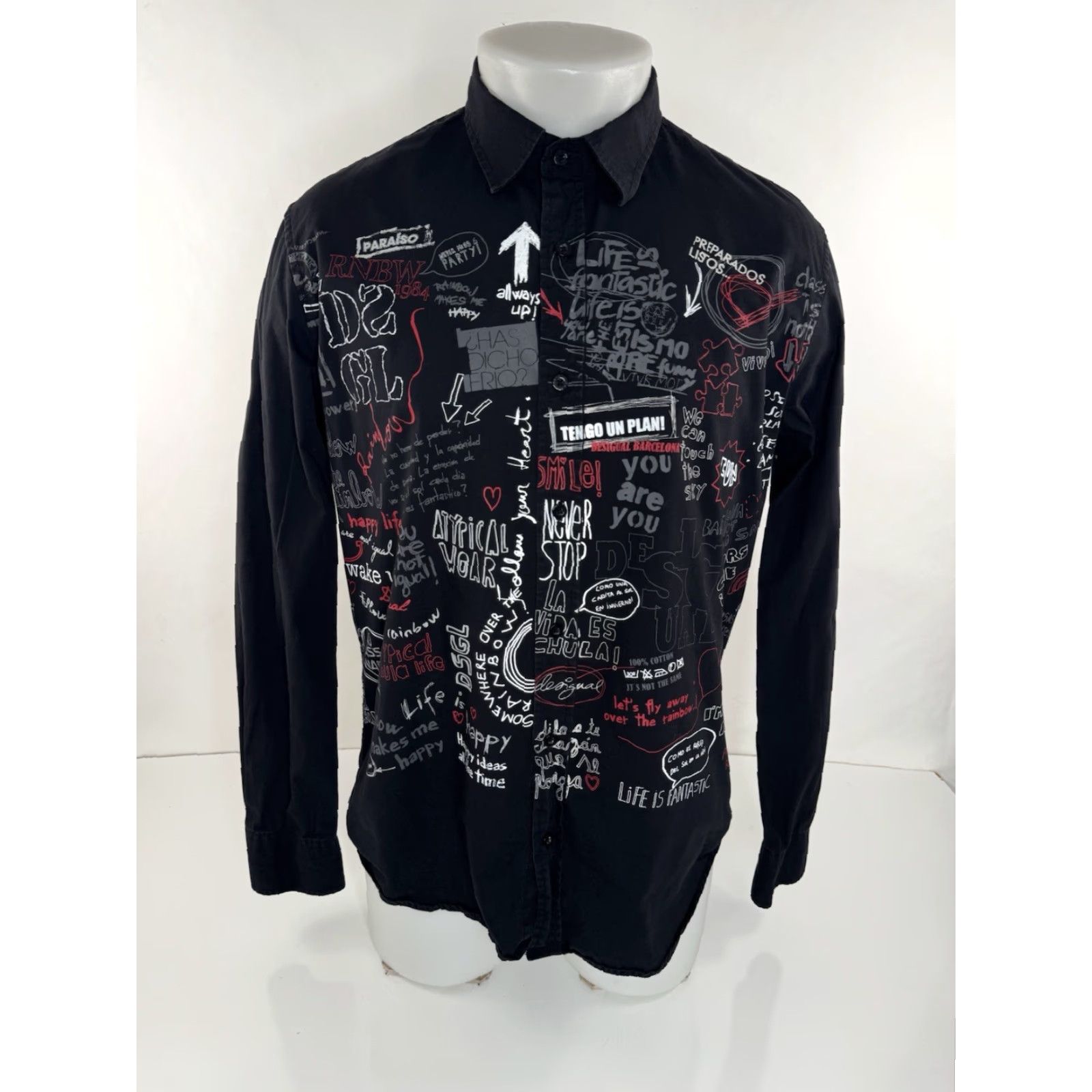 Desigual Desigual Writing All Over Print Mens M / L Shirt Size US L / EU 52-54 / 3 - 2 Thumbnail