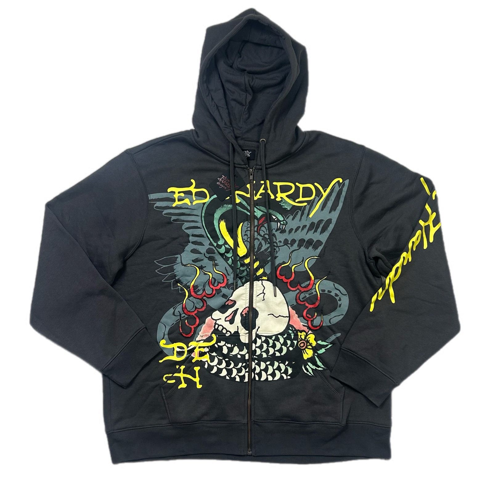 Ed Hardy Ed Hardy Gray Big Logo Skull Cobra Snake Fire Zip Up Hoodie Size US XL / EU 56 / 4 - 1 Thumbnail