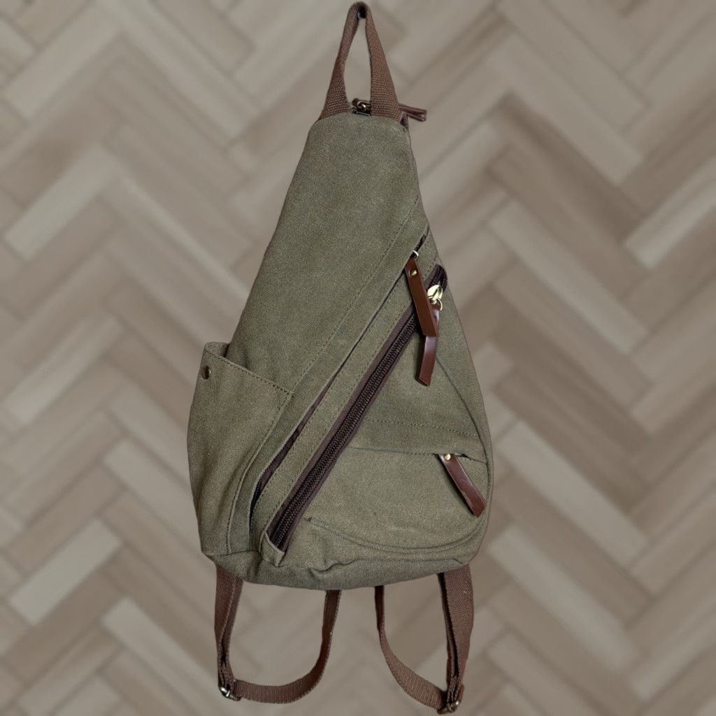 Olive ANTIK KRAFT Olive Green Canvas Sling Bag Crossbody Purse Vintage: No Size ONE SIZE - 1 Thumbnail