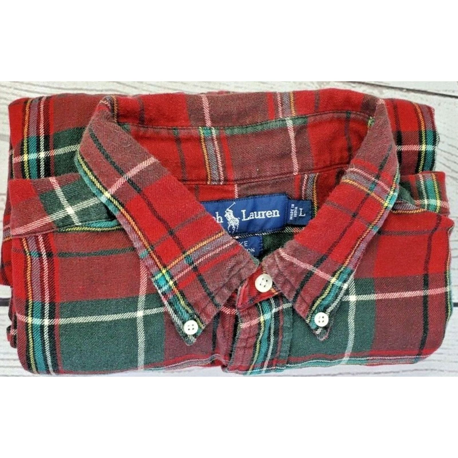 Ralph Lauren Ralph Lauren BLAKE Plaid Flannel Button Shirt Men L Red Green Long Sleeve Cotton Shirt Size US L / EU 52-54 / 3 - 6 Thumbnail