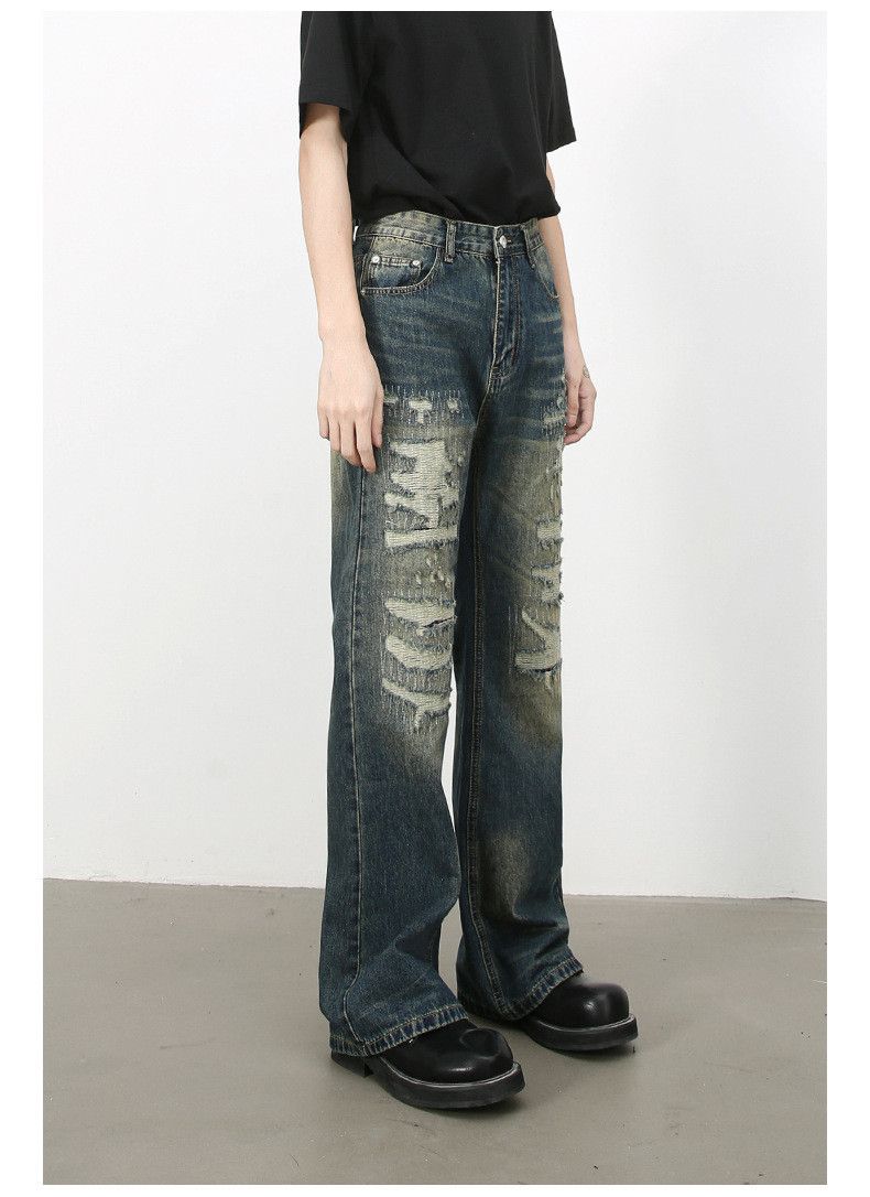 Japanese Brand × Jean High street retro loose flared ripped jeans for men Size US 32 / EU 48 - 4 Thumbnail