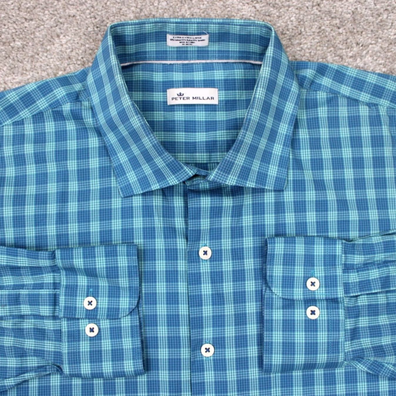 Peter Millar Peter Millar Crown Shirt Mens 2XL Blue/Green Cotton/Nylon Stretch L/S Button-Up Plaid Casual Formal Workwear Sports 2XL Mens Shirt Size US XXL / EU 58 / 5 - 2 Thumbnail