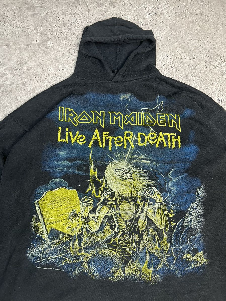 Band Tees × Iron Maiden × Vintage 90s Iron Maiden LIVE AFTER DEATH Faded BOXY HOODIE Size US L / EU 52-54 / 3 - 4 Thumbnail
