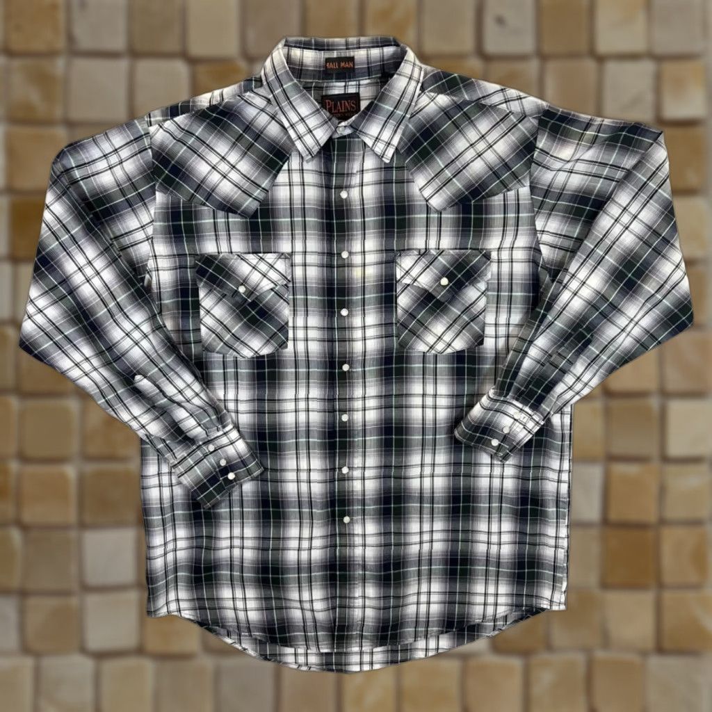 Vintage Vintage Plains Western Wear Multi Check Cowboy Popper Button Long Sleeve Shirt Large Tall XL Mens Shirt Size US L / EU 52-54 / 3 - 1 Thumbnail