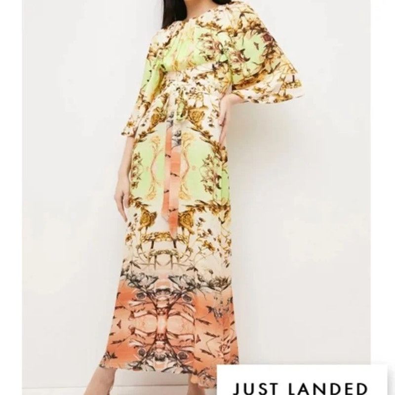 Karen Millen Mirrored Tulipa Print Woven Satin Maxi Dress