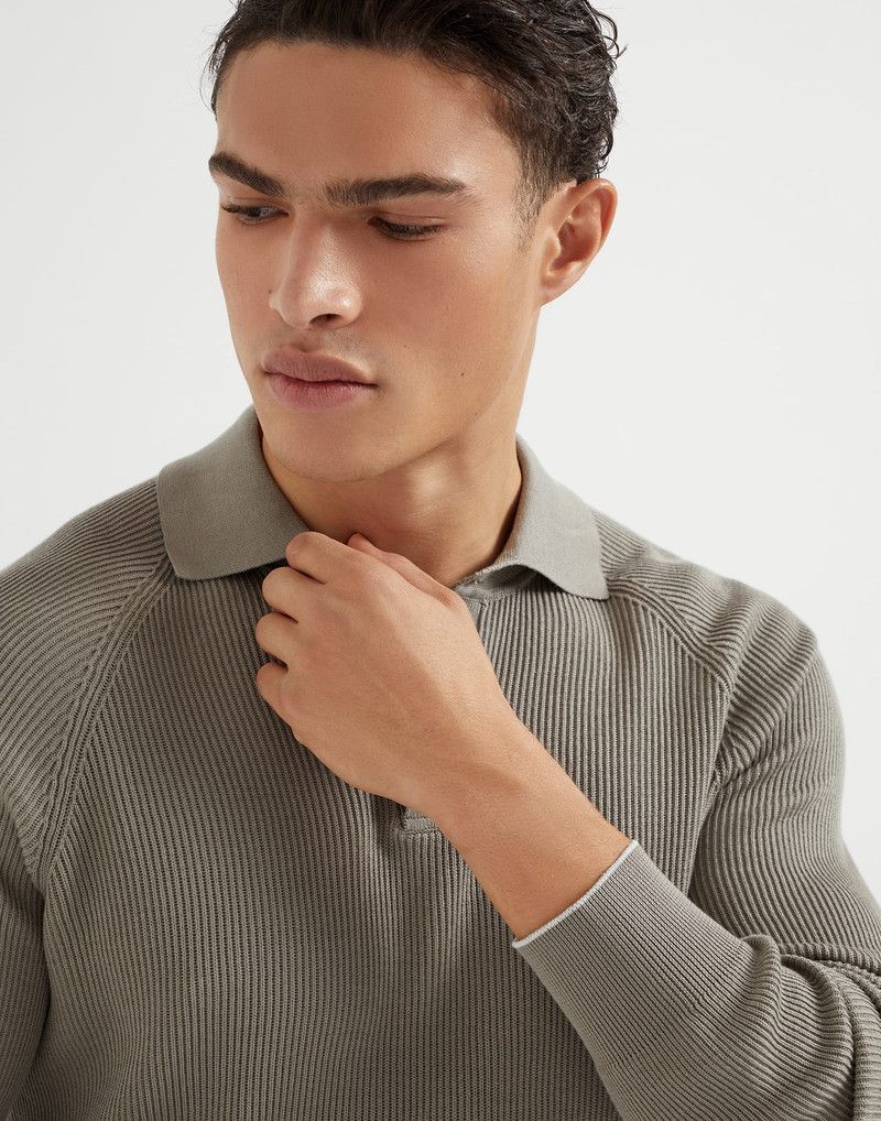 Brunello Cucinelli o1la1rc1a0326 English Rib Knit Polo Sweater in Green Size US S / EU 44-46 / 1 - 3 Thumbnail