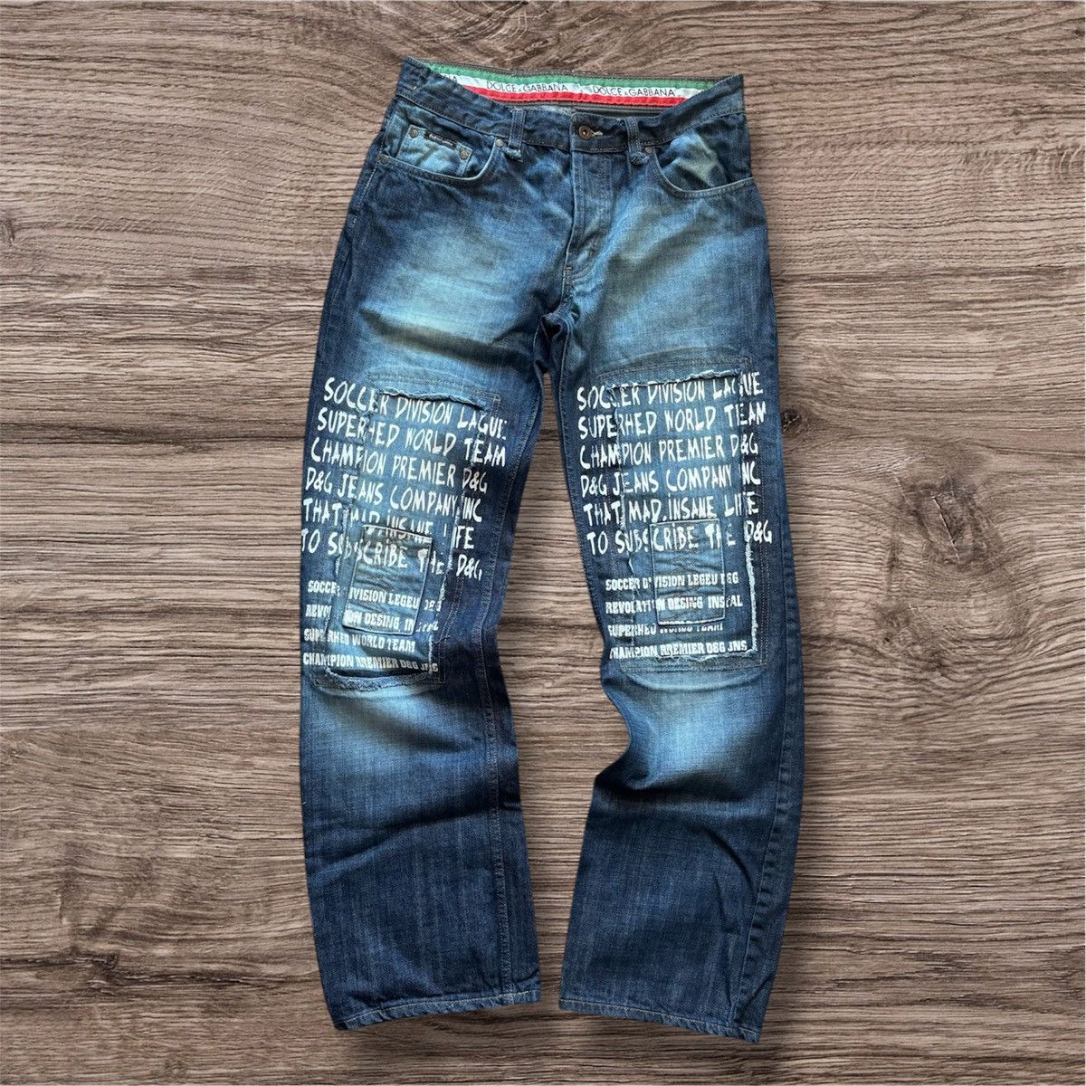 Hedi Slimane 2000s Dolce & Gabbana Double Waist Embroidered Denim
