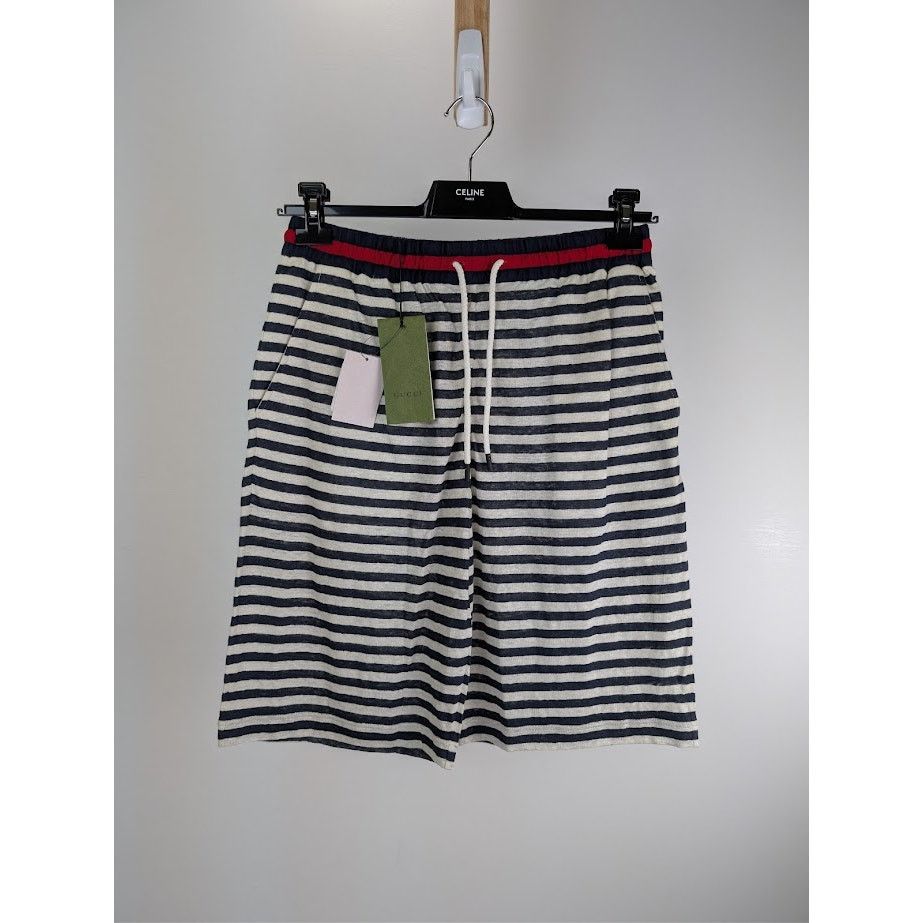 Gucci o1rshd1 Striped Linen Jersey Basket Pant in Navy/Milk Size US 30 / EU 46 - 1 Thumbnail