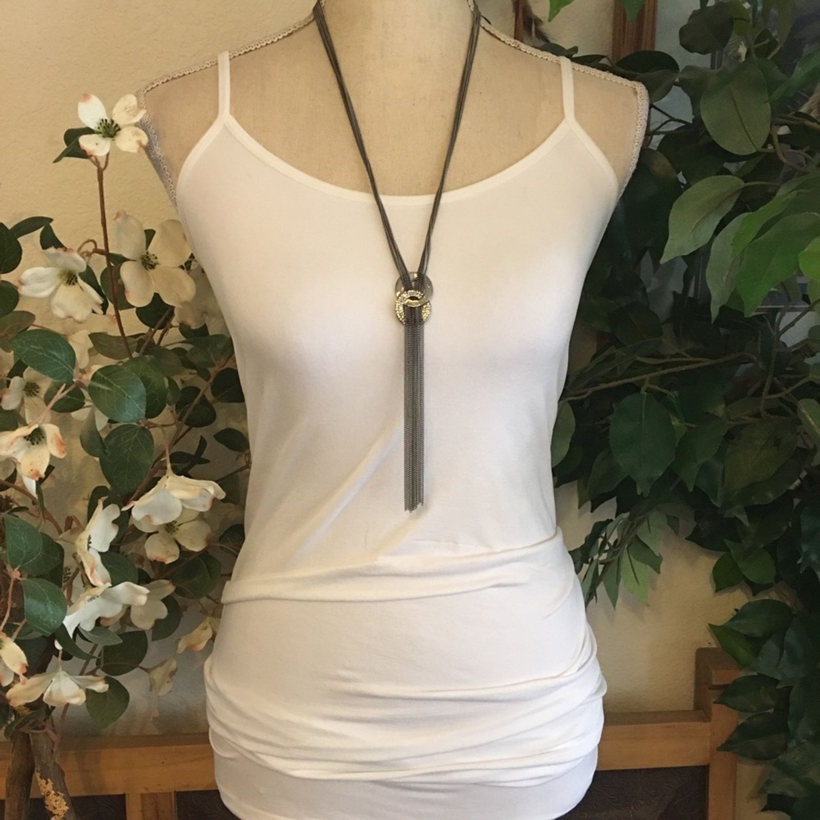 Jewelry Multi strand chrome chain stone pendant necklace Size ONE SIZE - 3 Thumbnail