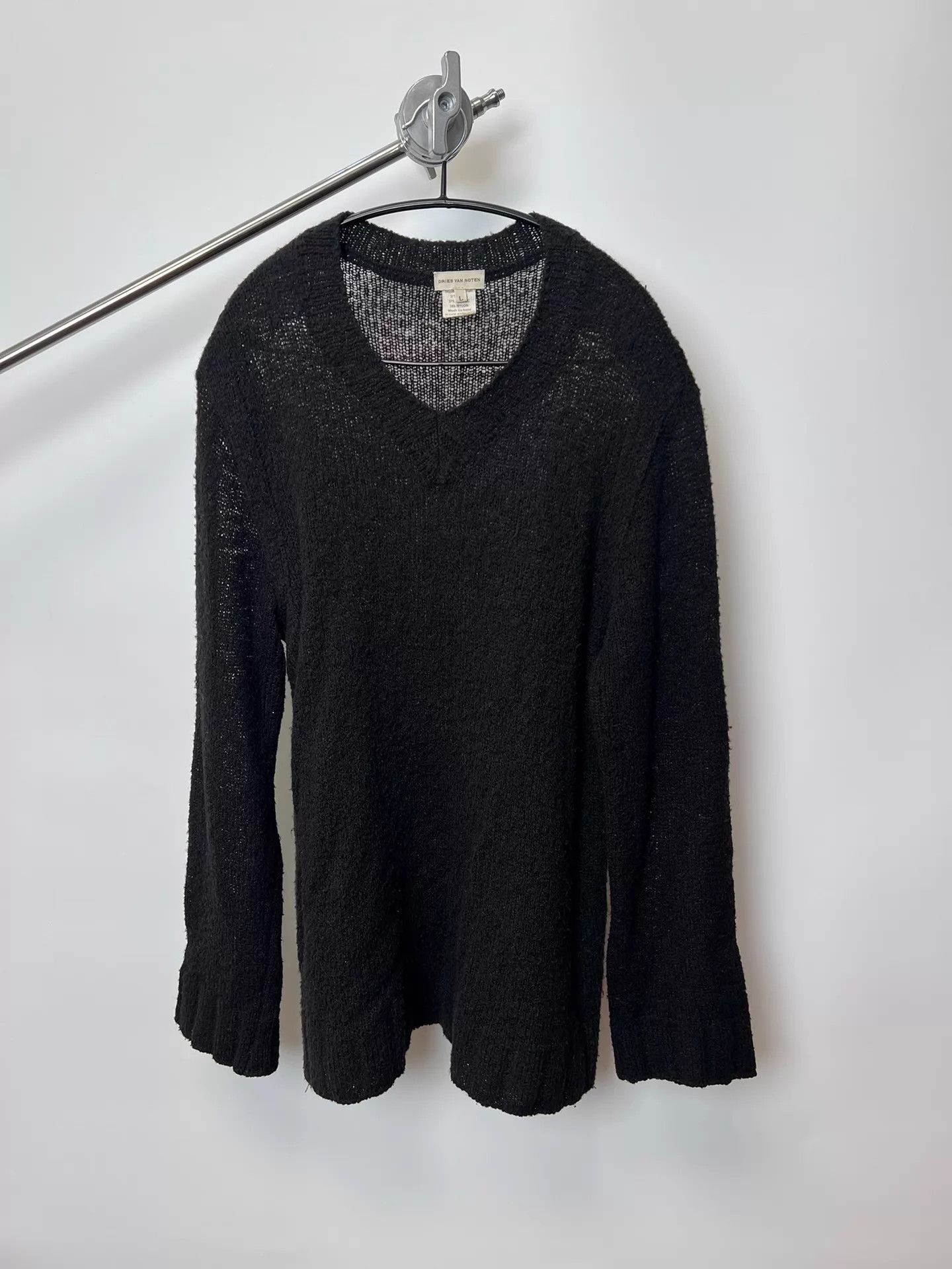 Dries Van Noten Black V-Neck Long Sleeve Knit Sweater Size US L / EU 52-54 / 3 - 1 Thumbnail