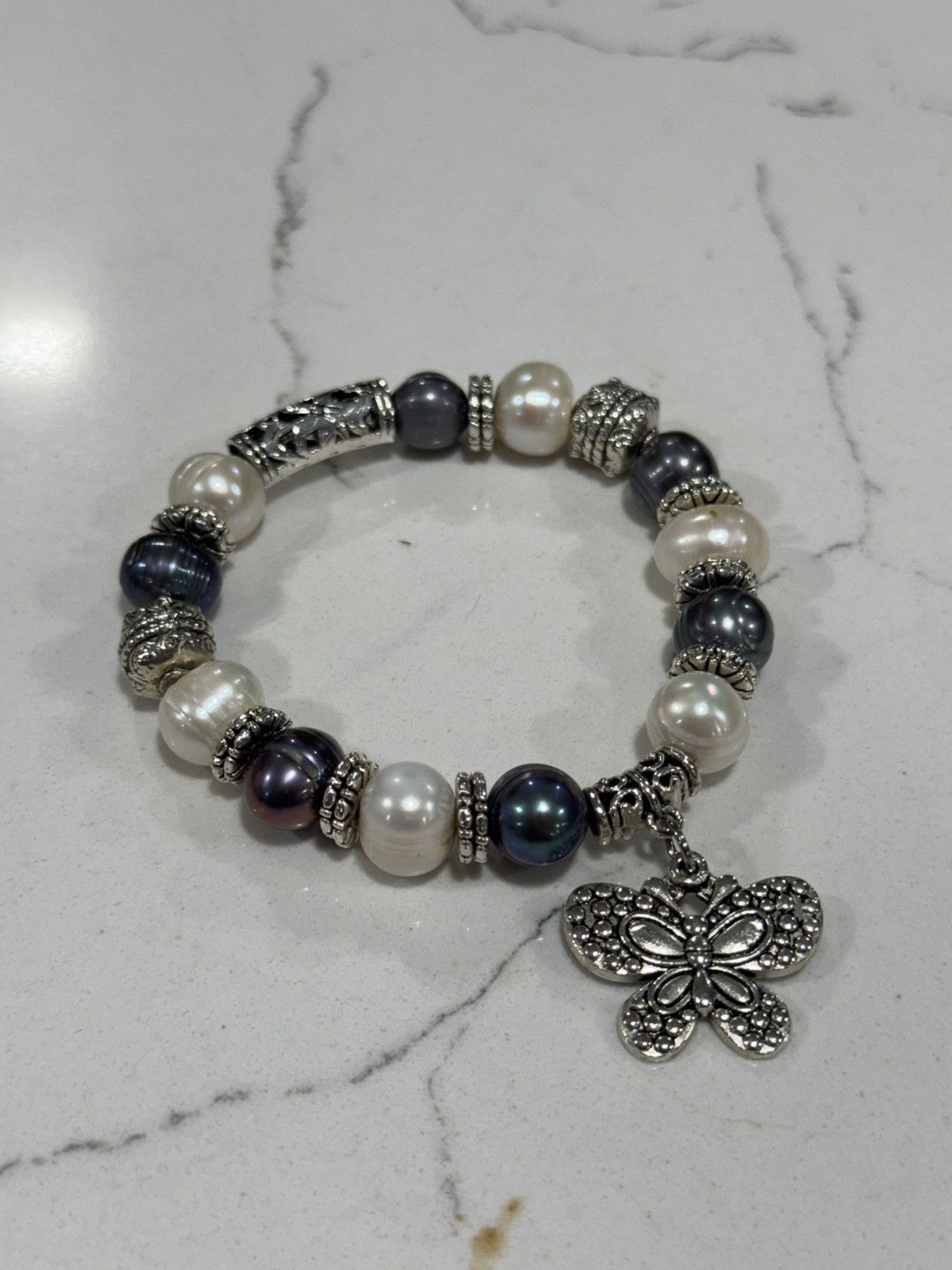 Jewelry Freshwater Pearl Bracelet Butterfly Charm Mixed Pearl Size ONE SIZE - 1 Thumbnail